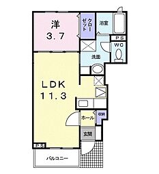 リヴィエールB 1LDKの間取図画像