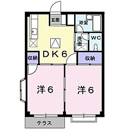 レピュートおんつか2 2DKの間取図画像