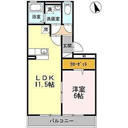 リーベB棟 1LDKの間取図画像