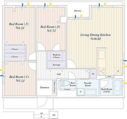 パロス中町 3LDKの間取図画像