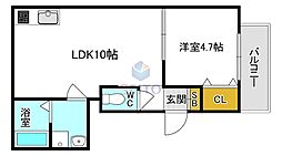 ミ・カーサ吹田豊津 1LDKの間取図画像