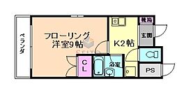 KM江坂 1Kの間取図画像
