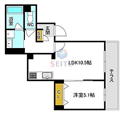 ベルフルール五月が丘 1LDKの間取図画像