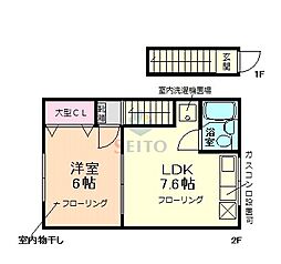 シャトー岡村A棟 1LDKの間取図画像
