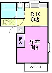 コーポハーモニーB 1DKの間取図画像