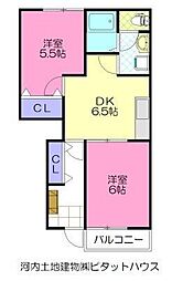 ハッピーラークN 2DKの間取図画像