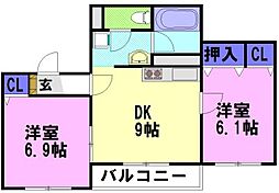 すずらんレジデンス 2DKの間取図画像