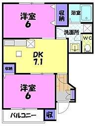 コージーイン 2DKの間取図画像