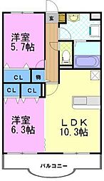 Y&Mシルキー 2LDKの間取図画像