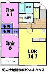 鈴富レジデンスB 2LDKの間取図画像