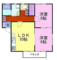 サンパレスD 2LDKの間取図画像