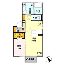 クラージュA 1LDKの間取図画像