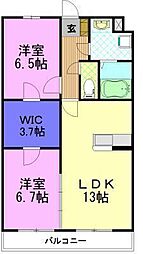 サニーサイド戸祭2 2LDKの間取図画像