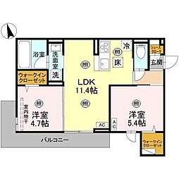 宇都宮市天神1丁目アパート 2LDKの間取図画像