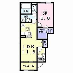 バリーフィールド D 1LDKの間取図画像