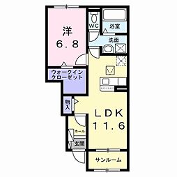 バリーフィールド D 1LDKの間取図画像
