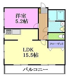 ディマンドハイツA棟 1LDKの間取図画像