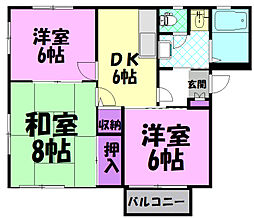 グリムハウスB 3DKの間取図画像