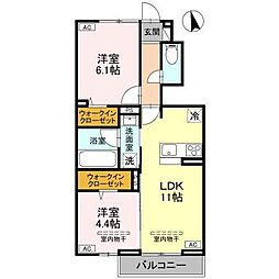 宇都宮市西川田町アパート 2LDKの間取図画像