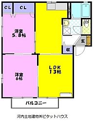 トゥインクル花門D 2LDKの間取図画像