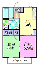ドリームハイツB 2DKの間取図画像