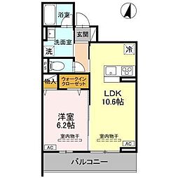 宇都宮市ゆいの杜6丁目アパート 1LDKの間取図画像