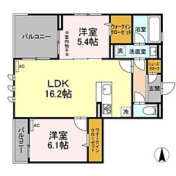 シャンテ 2LDKの間取図画像
