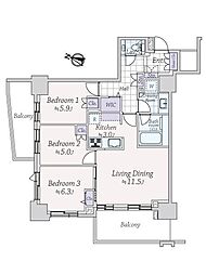 プラウドタワー千代田富士見レジデンス 3LDKの間取図画像