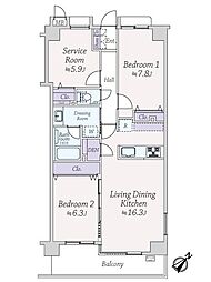 ビラカーサ四谷四丁目 2SLDKの間取図画像