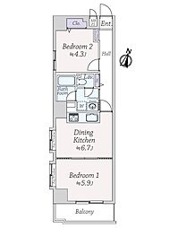日本橋アムフラット 2DKの間取図画像