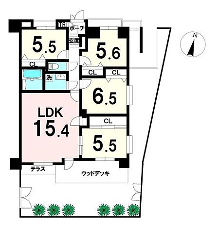 南向き専用庭のある4LDK角部屋。全室採光を確保した使いやすい間取りで家族の暮らしを快適に支える住空間です。
