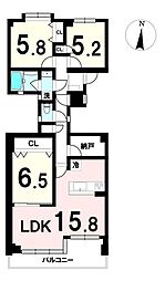コープ野村ヒルズ東照宮1 3SLDKの間取図画像