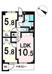 サウスキャスル仙台 2LDKの間取図画像