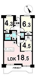 サンライズマンション大和 3LDKの間取図画像