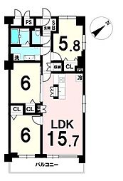 コープ野村花壇C 3LDKの間取図画像