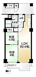 メガロコープ西陣1号棟 2LDKの間取図画像