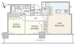 アトラスタワー五反田 2LDKの間取図画像