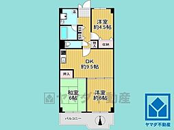 パレス南塚口2号棟 3DKの間取図画像