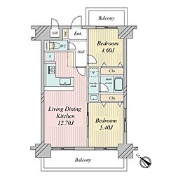 カーサ大井町 2LDKの間取図画像
