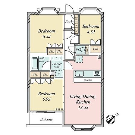 ■3LDK■南東向きバルコニー■24時間ゴミ出し可能■ペット飼育可(飼育細則有)