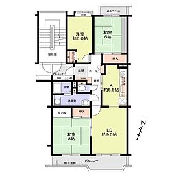 グリーンコーポ中台3号棟 3LDKの間取図画像
