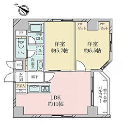 ライオンズマンション神戸元町第5 2LDKの間取図画像