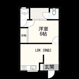 ダイトウハイツ北棟 2階1LDKの間取り