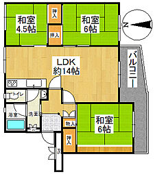 鶴山台第三住宅21号棟 3LDKの間取図画像