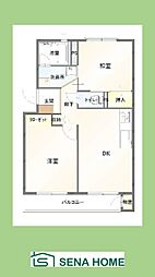 新桜ケ丘ハイツ4号棟 2DKの間取図画像