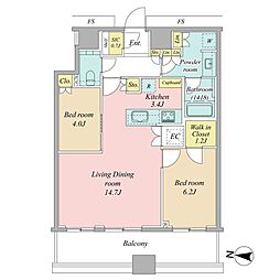 勝どきザ・タワー 2LDKの間取図画像