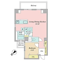 グランドメゾン恵比寿の杜フロントレジデンス 1LDKの間取図画像