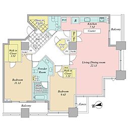 シティタワー高輪 2LDKの間取図画像