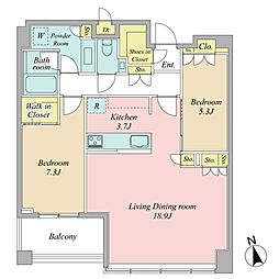 白金ザ・スカイ東棟 2LDKの間取図画像