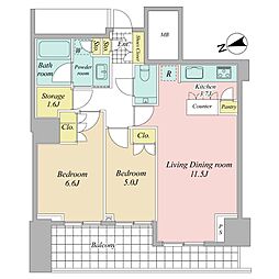 ブランズ麻布狸穴町 2SLDKの間取図画像